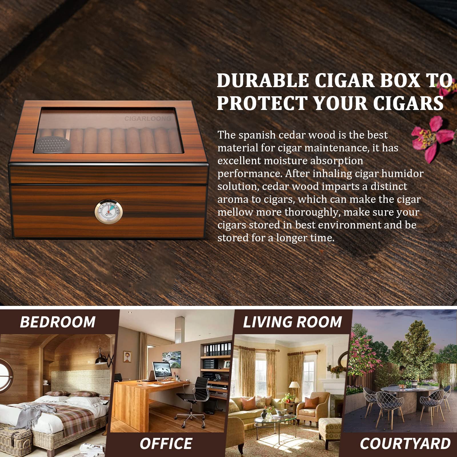 Amazon.co.jp: CIGARLOONG 葉巻ケース シガーヒュミドール 杉材 大容量